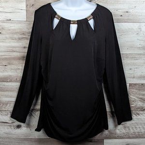 Thalia Sodi* Women's Long Sleeve Boat Neck Cut Outs Curved Hem Blouse~ Size XL‎